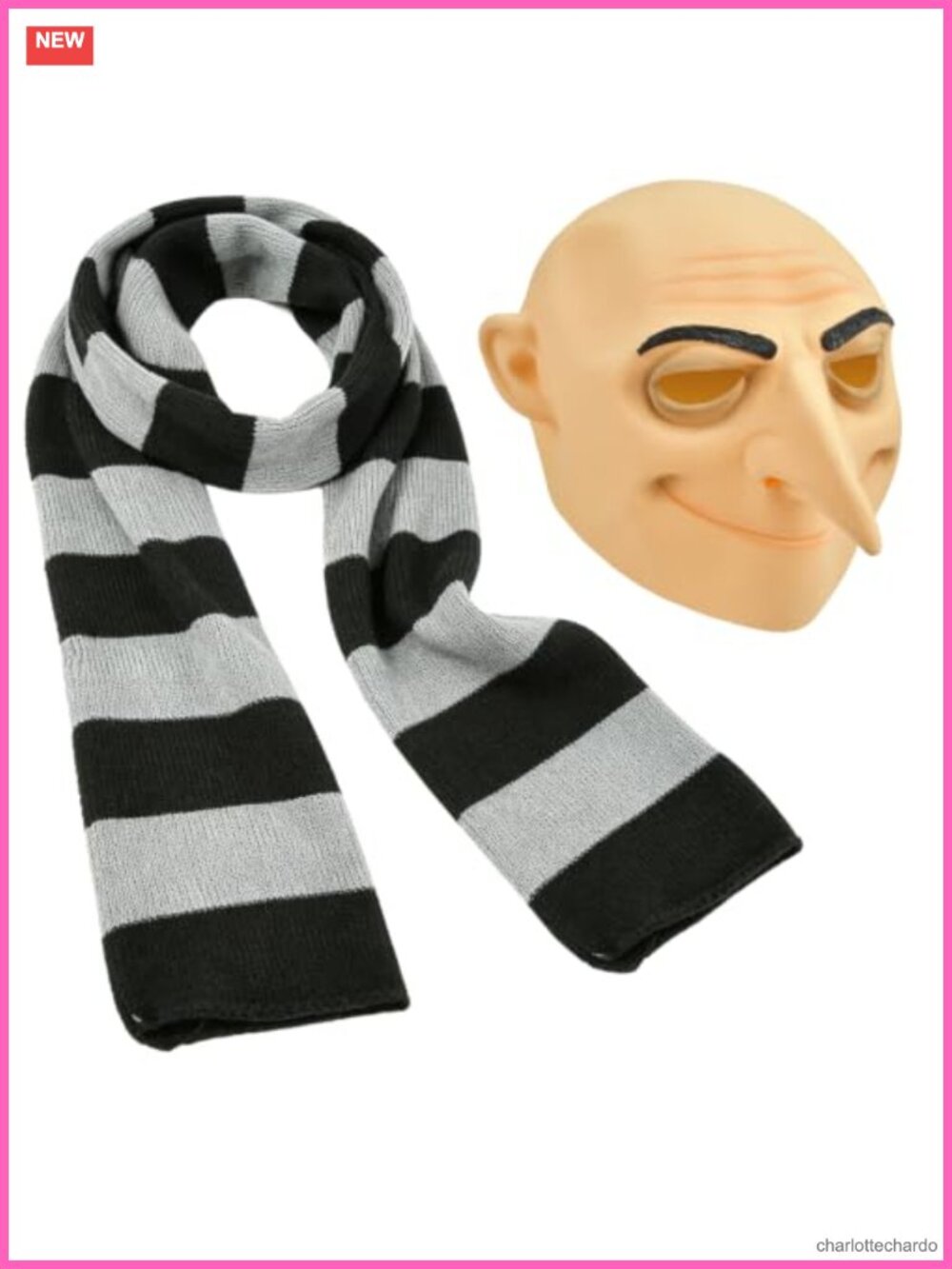 Full-Face Latex Mask & Striped Scarf Halloween Costume Set Adult